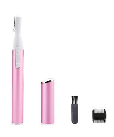 Professional Pink Eyebrow Trimmer Electric 2 in 1 Eyebrow Razor and Battery-Operated Facial Hair Remover with Comb No Pulling Sensation Painless for Face Chin Neck Upper-Lip Peach-Fuzz