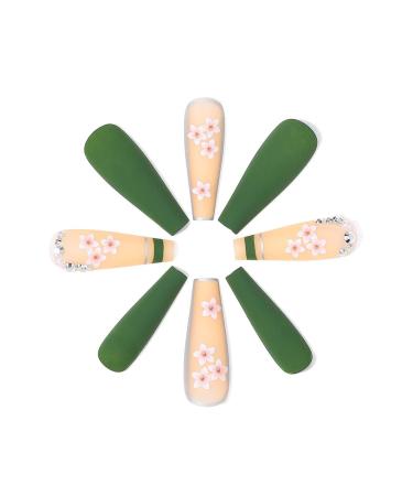 Brishow Long Green Press-On Nails with Flowers - 24pcs Ballerina Acrylic Falsche Nails for Women & Girls - Buy Online on GoSupps.com