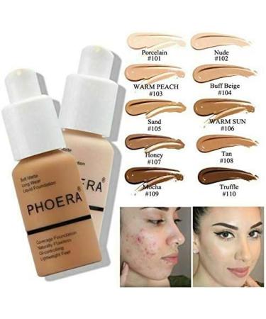 Phooera Fulll Coverage Liquid foundation Matte Finish Concealer Long wear 24hrs Oil Controlling Naturally Flawless Lightweigt Feel Buildable (103 WARM PEACH) - Buy Online on GoSupps.com