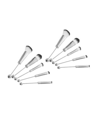 FOMIYES Travel 2 Sets Metal Handle Makeup Brush Eyeshadow Eye Shadow Eye Makeup Brush Beaded Oblique Head Highlighters