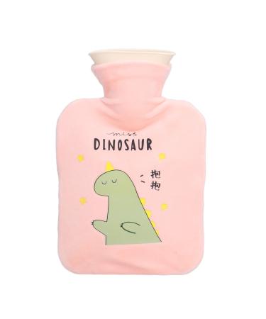 Spiral Hot Water Bottle 500ml Cartoon Dinosaur Thickened Leak-proof Warm Hot Water Bottle for Treating Sore Muscles (Pink)