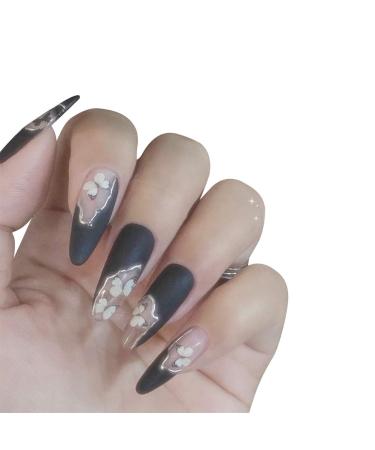 24 Pieces Butterfly Black Coffin Ballerina Press-On Nails - Long French Acrylic Nail Tips for Women & Girls - Buy Online on GoSupps.com