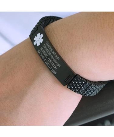 Personalized Adjustable Emergency Medical Bracelets for Men & Women - Free Engraving - Stainless Steel Medical ID Tags - 7.5 to 8.5 Inches - Buy Online on GoSupps.com