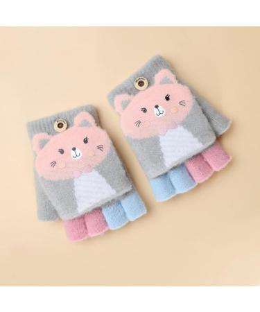 Toddler Kids Puppy Flip Top Half Finger Gloves for Ages 3-8 - Cat/Grey - Buy Online on GoSupps.com