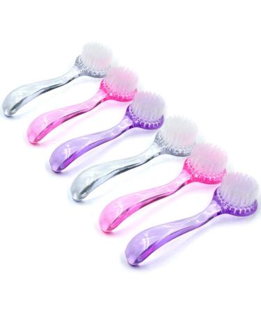 MEILINDS Handle Nail Art Cleaning Brush Set Manicure Nails and Toes Scrubbing Cleaner and Shoes Brushes Dust Cleaning for Acrylic UV Nails Art Powder Brushes 6Pcs Purple&Clear&Pink