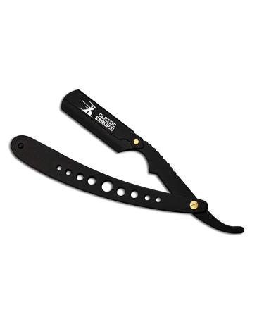 Buy New Ergonomic Stainless Steel Folding Barber Razor Shavette | Professional Manual Shaver with 100 Lord Blades - Matte Black | International Shipping Available - Buy Online on GoSupps.com