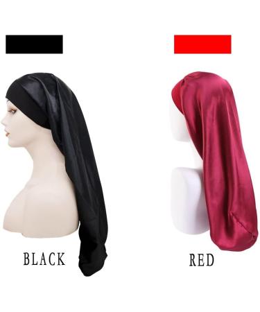 Buy Ladaypoa Long Satin Sleeping Cap | 2-Piece Extra Large Sleeping Hats for Women - Black & Red Perfect for Long Braids - Buy Online on GoSupps.com