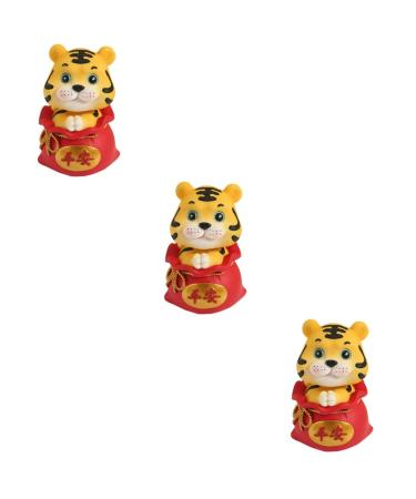 Artibetter 3 Pcs Year of The Tiger Bobble Head Ornament Children Toys Kids Playset Tiger Ornament Resin Decoration Car Decor Home Decor Home Animal Decoration Novel Animal Ornament Desktop Redx3pcs 6X6X9.5CMx3pcs
