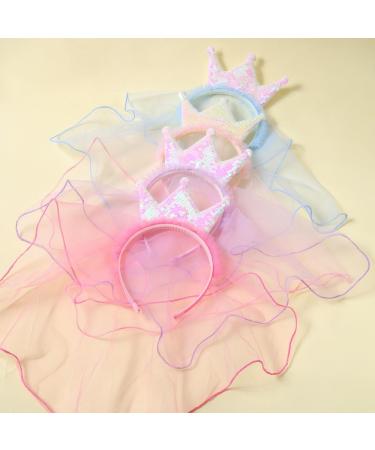 Girls Hairband with Veil Hair Hoop Tiara Lightweight Crown Purple Headpiece Princess Wedding Party Bridesmaid Birthday Party Carnival Hair Accessories for Little Girls Children Kids Pink - Buy Online on GoSupps.com