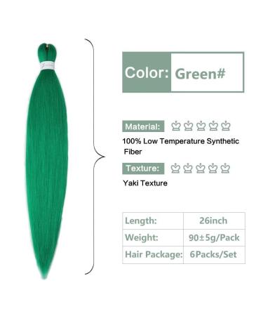 YDDM 26 Inch Green Pre-Stretched Braiding Hair Extensions - 6 Pack Jumbo Braids for Artful Hairstyles - Buy Online on GoSupps.com