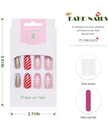 Vatocu Christmas False Nails - Short Red Press On Nails with Snowflake, Elk, and Snowman Designs - 24pcs for Women and Girls - Buy Online on GoSupps.com