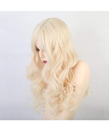 RTGFS Long Wavy Blonde Beige Wig with Bangs - Natural Heat Resistant Synthetic Hair for Women | Perfect for Cosplay - Buy Online on GoSupps.com
