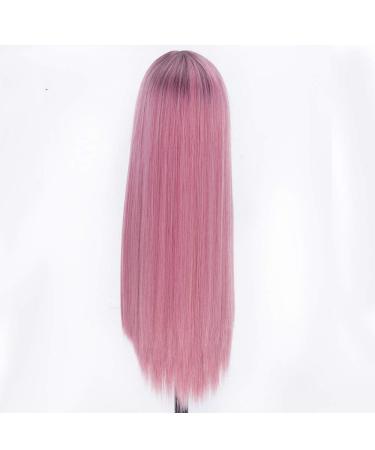 Buy SHIYID Pink Long Silky Straight Synthetic Hair Wig with Dark Roots - Glueless & Heat Resistant for Women | Shop Now! - Buy Online on GoSupps.com