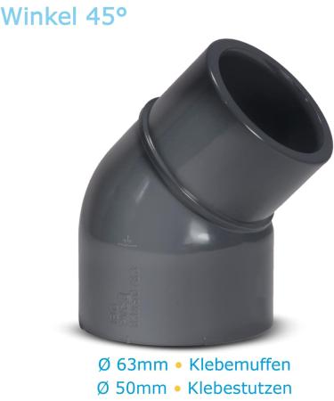 Paradies Pool PVC Fitting Angle 45 - 63 mm Adhesive Sleeve & 50/63 mm Nozzle | Quality European Pool Accessories - Buy Online on GoSupps.com