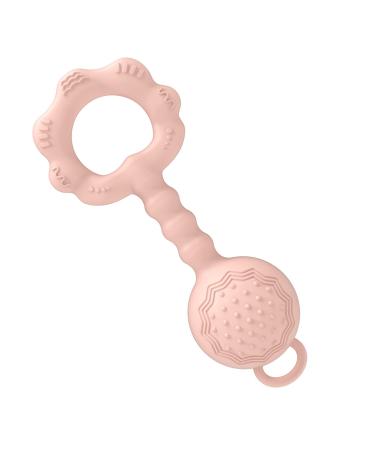 Silicone Baby Teether Rattle Toy  WHOZU Baby Teething Shaker Toy for Infants Girls and Boys 3+ Months  Soft and Flexible  Pink