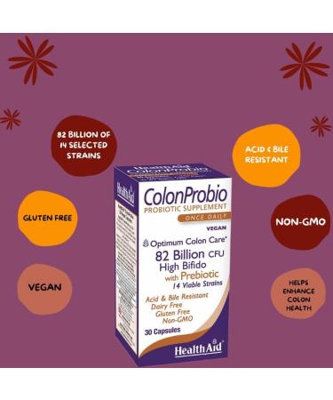 HealthAid ColonProbio 82 Billion with Prebiotic 14 Strains Once Daily 30ct Optimum Colon Care Acid & Bile Resistant Dairy Free Gluten Free Non-GMO - Buy Online on GoSupps.com