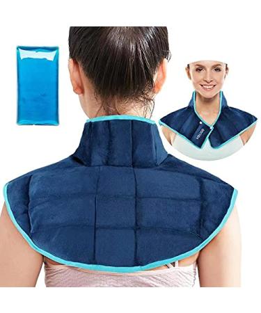 Voligo Large Gel Ice Pack & Microwavable Heating Pad for Neck Shoulder Upper Back Pain Relief - Reusable Weighted Cold Pack for Injuries - Hot & Cold Compress Therapy for Swelling Bruises Surgery Blue