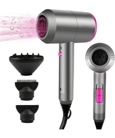Happygoo F hn ions hair dryer 2000W AC motor professional hair dryer with 3 heat settings cold air button with 1 diffuser & 2 concentrators for many hairstyles gray