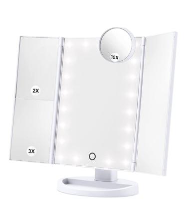 HAMSWAN Makeup Mirror Vanity Mirror with Lights  Lighted Makeup Mirror with 1X 2X 3X 10X Magnifying  Touch Control Design  Dual Power Supply  Portable LED Makeup Mirror  Women Gift (White+10X) Silver