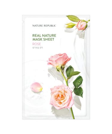 Refreshing Moisturizing Face Mask Sheet - Nature Republic Real Nature Rose Extract Natural-Derived Cellulose Sheet Long Lasting Soothing Calming 10pcs x 23ml/0.77fl.oz