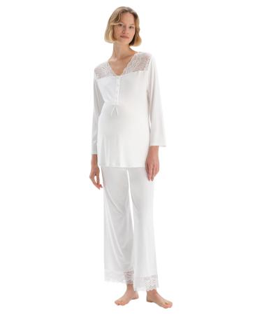 Dagi Women's Viscose Maternity Pyjama Set Ecru 2XL XXL