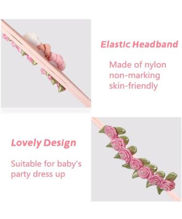 8 Pcs Baby Girls Soft Nylon Bow Flower Headbands | Pink Hair Accessories for Newborns & Toddlers - Buy Online on GoSupps.com