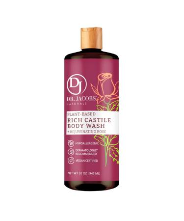 Dr Jacobs Naturals All-Natural Castile Rose Body Wash with Plant-Based Ingredients - Gentle and Effective - Sulfate-Free  Paraben-Free  and Cruelty-Free Formula for Nourished Skin (32 oz  1 Pack) Rose 32 Fl Oz (Pack of 1...