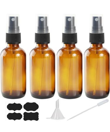 YUNFOOK 4 oz Amber Glass Spray Bottles for Essential Oils Small Empty Fine Mist Spray Bottle 2 Pack with Funnel Dropper Amber 4oz-2pack