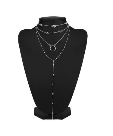 DoubleNine Bohemian Multilayered Necklace - Elephant Horn Moon Choker & Long Chain Jewelry for Women & Girls (Silver) - International Shipping - Buy Online on GoSupps.com