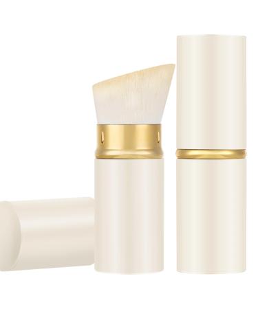 Falliny Retractable Foundation Makeup Brushes Travel Angled Kabuki Powder Brush Liquid Foundation Sunscreen Brush with Cover for Blending Liquid Blush Bronzer Cream or Flawless Powder Cosmetics Cream-Colored Small