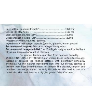 Webber Naturals Super Quality Fish Oil 1390mg High DHA & EPA Omega 3 Concentration. No Fishy Aftertaste - Buy Online on GoSupps.com