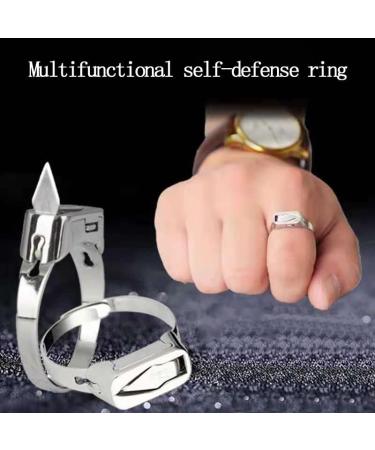 Huihao Self-Defense Ring - Adjustable Stainless Steel Knife Ring | Multifunctional Outdoor Pocket Knife for Camping Fishing Home & Emergency - Buy Online on GoSupps.com