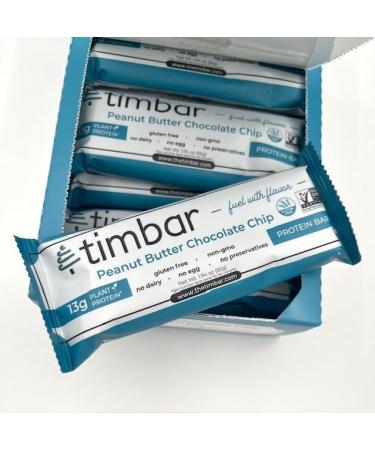 Timbar Protein Bars - Peanut Butter Chocolate Chip | Plant Based Non-GMO Gluten Free 13g Protein (12 Bars - Buy Online on GoSupps.com