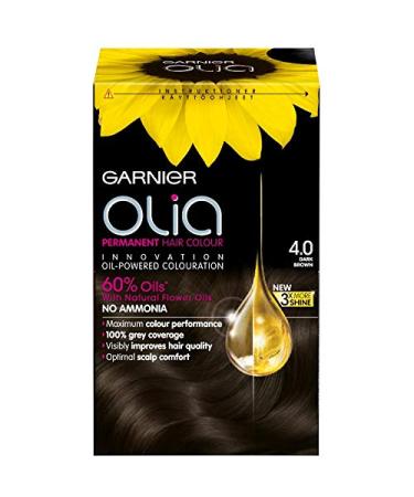 Garnier Garnier Olia Ammonia Free Permanent Dye 3 Pack for Pleasant Fragrance Up to 100% White Hair Coverage Maximum Color Performance 60% Oils - 4.0 Dark Brown