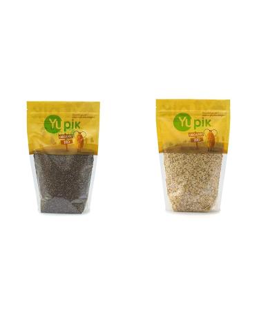 Yupik Organic Black Chia Seeds Non-GMO Vegan Gluten-Free 1Kg & Organic Rolled Oats (Regular) 1Kg 1000 g (Pack of 1) Black Chia Seeds+ Rolled Oats