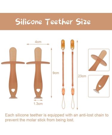 Vicloon Teething Toys for Baby 2pcs Teether Toy Silicone Baby Teether with Suction Cup Baby Teething Toy with 2 Anti-Lost Chain Teething Ring for 2 Months Above Infant Sore Gums Pain Relief(Brown) S-Suckers brown - Buy Online on GoSupps.com
