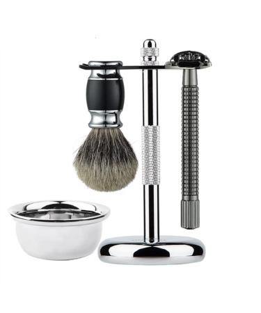 NSNT Exquisit men's rasier brushes professional 4-in-1-1-steel-bart-shallow bowl holder luxury shaving set for men simply 7.3x15.2cm silver