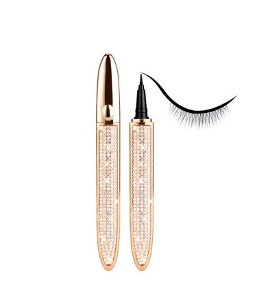 Eyelash Glue Pen Magic Self-adhesive Eyeliner Glue Lash Pen Upgraded 2 in 1 Eye Liner Pen Diamond Bling Glitter Liquid Eyeliner No Glue No Magnetic Gold