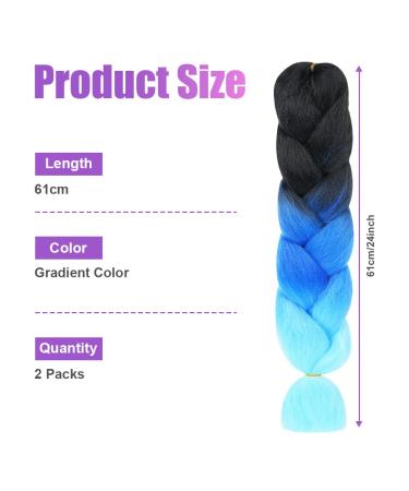 Aomig Ombre Braids Extensions - 2PC Artificial Hair for Braiding 24 Strands Black/Royal Blue/Sky Blue for Box Braids - Buy Online on GoSupps.com