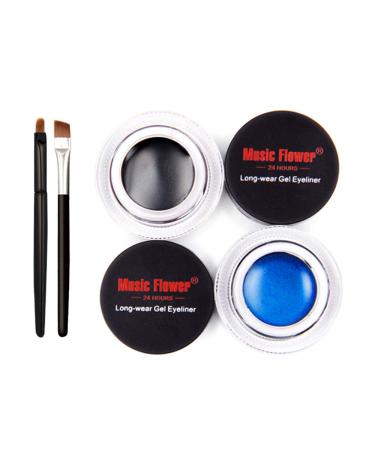 Music Flower Gel Eyeliner Set | Waterproof & Long Lasting | Easy Eye Makeup & Removal | 2 Brushes | Pack of 2 Black & Blue - Buy Online on GoSupps.com