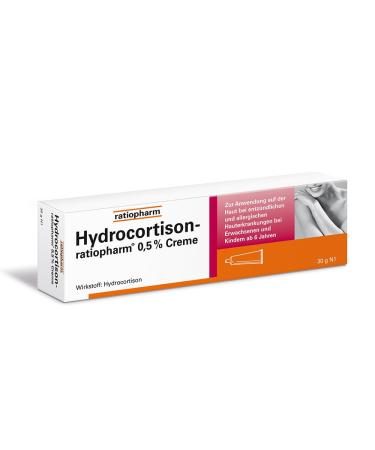 Hydrocortisone ratiopharm 0.5% cream for allergic and inflammatory skin irritation itching sunburn and insect bites.30 g cream 30 g (1 Pack)