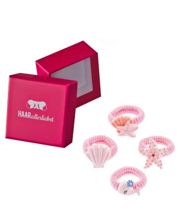 Hair -like hair tie set (4 partly | Small waternixe | pink) for girls including box for storage (box color: pink)
