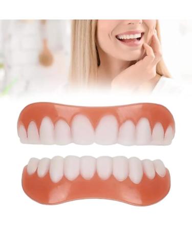 Brigtviee 2 Pairs of Dentures Click Dentures Upper and Lower Dentures Cosmetic Temporary Veneers for Women and Men Cover Bad Teeth and Get Back a Confident Smile