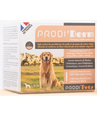 PRODIPETS - Skin Care and Coat Beauty - Food Supplement - Natural Active Ingredients Based on Para-probiotics and Plant Extracts - 30 Ampoules - 1 Month Treatment - PRODI'DERM Dog - 110 g - Buy Online on GoSupps.com