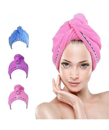 YesTree 3 Pack Microfiber Hair Towel Wrap for Women 11 inch * 26 inch Fast Drying Hair Turban Soft Anti Frizz Hair Wrap Towels for Drying Curly Long & Thick Hair (Rose Red & Blue & Purple) Blue purple rose Red