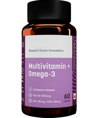 Omega 3 Fish Oil 1000mg Capsules with Multivitamin (60 Capsules) | Fish Oil EPA DHA with Ginseng & 21+ Ingredients for Energy Immunity - Buy Online on GoSupps.com