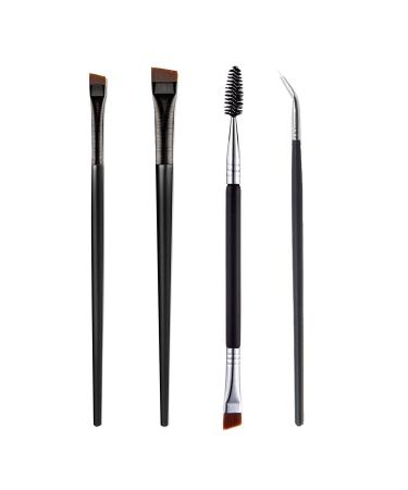 Angled Eyeliner Brush Fine Bent Eyeliner Brush Eyebrow Brush Spoolie Brush and Angled Brow Brush Sets 4 Pieces Beauty Cosmetic Tool Brushes Kits