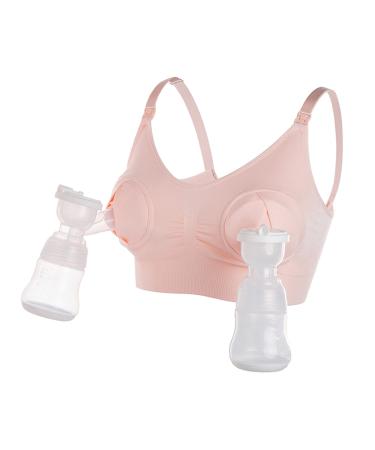 LEAPOVER Women Hands Free Breast Pump Breast Feeding Pump Pumping Bra Maternity Adjustable Nursing Bra (Pink L) L Pink