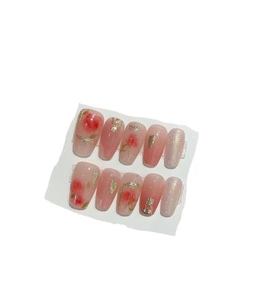 Handmade acrylic pink blush wearable false nails with glue full cover short press on nails lovely girls Nail enhancement (Color : 12 Size : Xs)