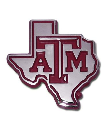 Texas A&M Aggies METAL Auto Emblem with Maroon Trim in Shape of Texas